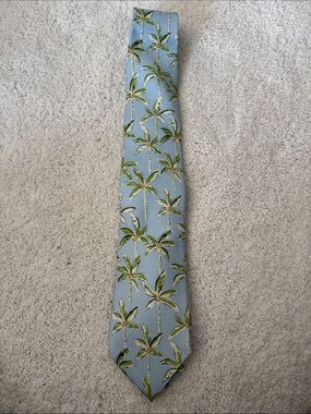 J. McLaughlin Silk Light Blue Palm Tree Print Men's Tie